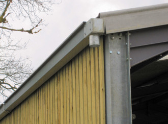 Galvanised steel guttering and brackets, overflows and end stops.
