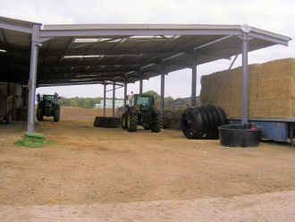 Steel framed building for livestock.